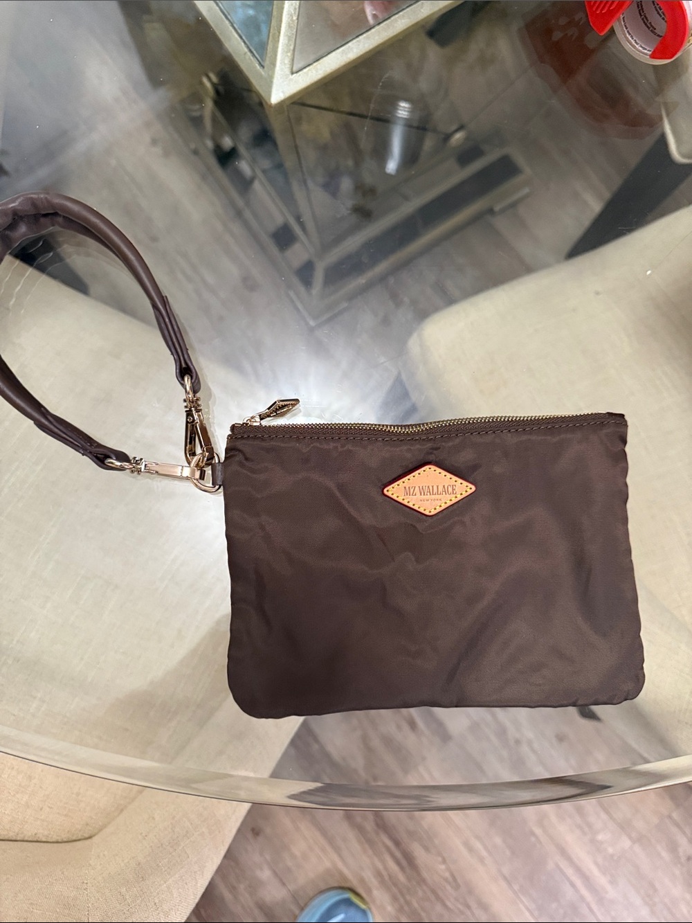 MZ Wallace Chocolate Brown Nylon Wristlet Clutch